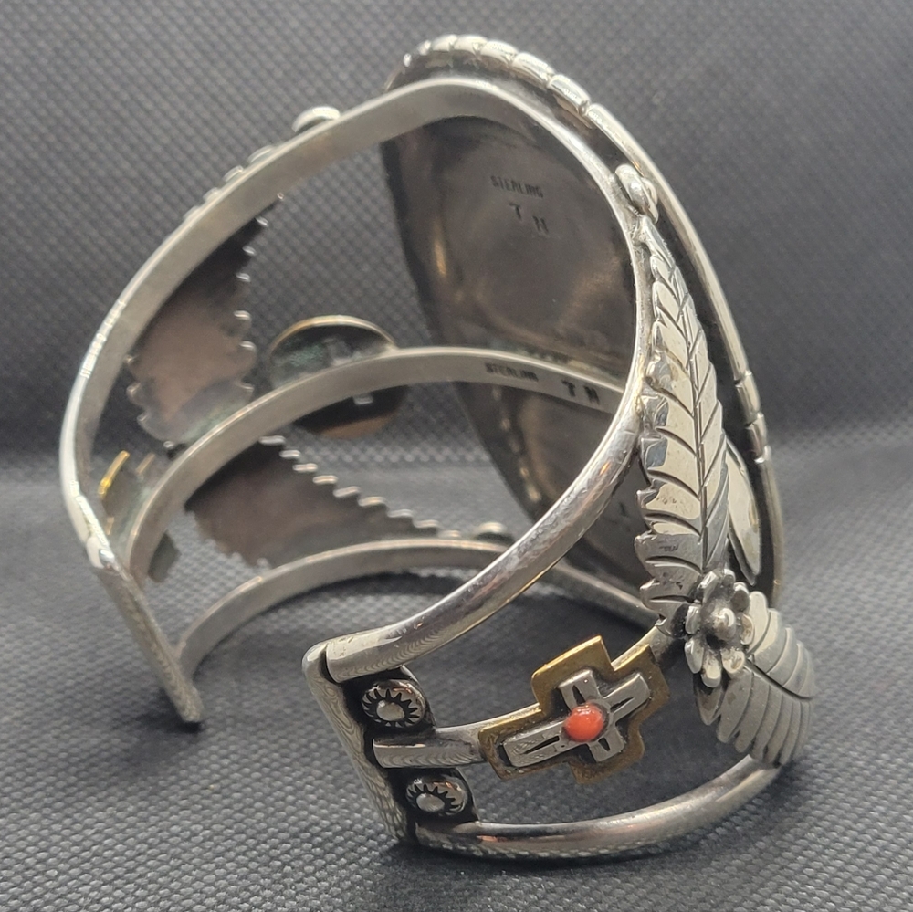 Real ⭐️ Handmade TM Purple Turquoise and Silver Signed Cuff Tommy Nelson Navajo - Picture 6 of 17